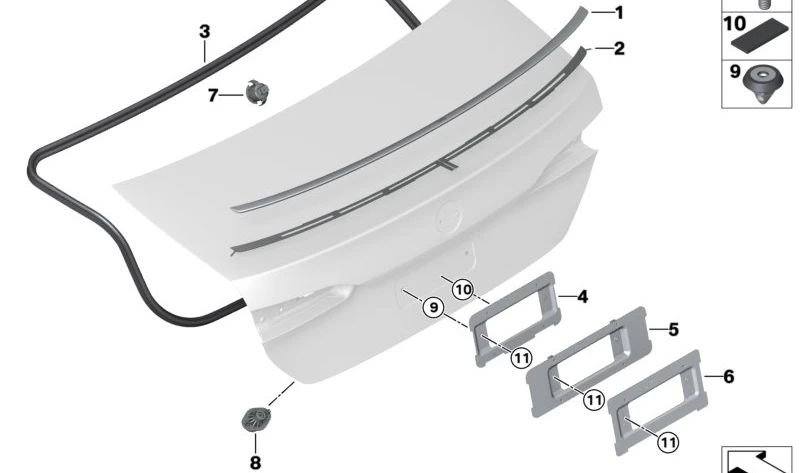Warning device for BMW Series 1 F40, F70, Series 2 F45, F46, U06, Series 3 G20, G21, G28, G80, G81, Series 4 G22, G26, G82, Series 5 F90, G30, G31, G38, G60, G61, G68, G90, Series 7 G70, I20, X1 F48, X1 F48. U11, X2 F39, U10, X3 F97, G01, G08, G45, X4 F9