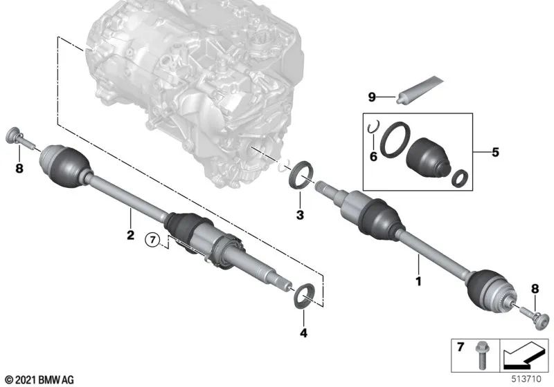 Front Left Drive Shaft for BMW I20 (OEM 31605A09CA1). Original BMW