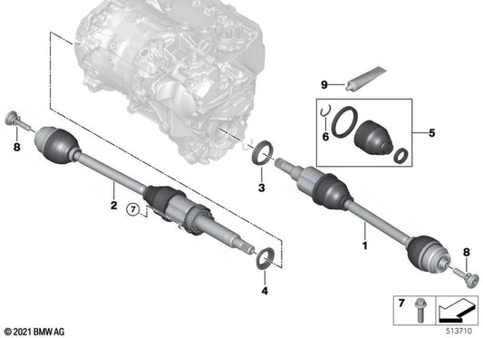 Front Left Drive Shaft for BMW I20 (OEM 31605A09CA1). Original BMW