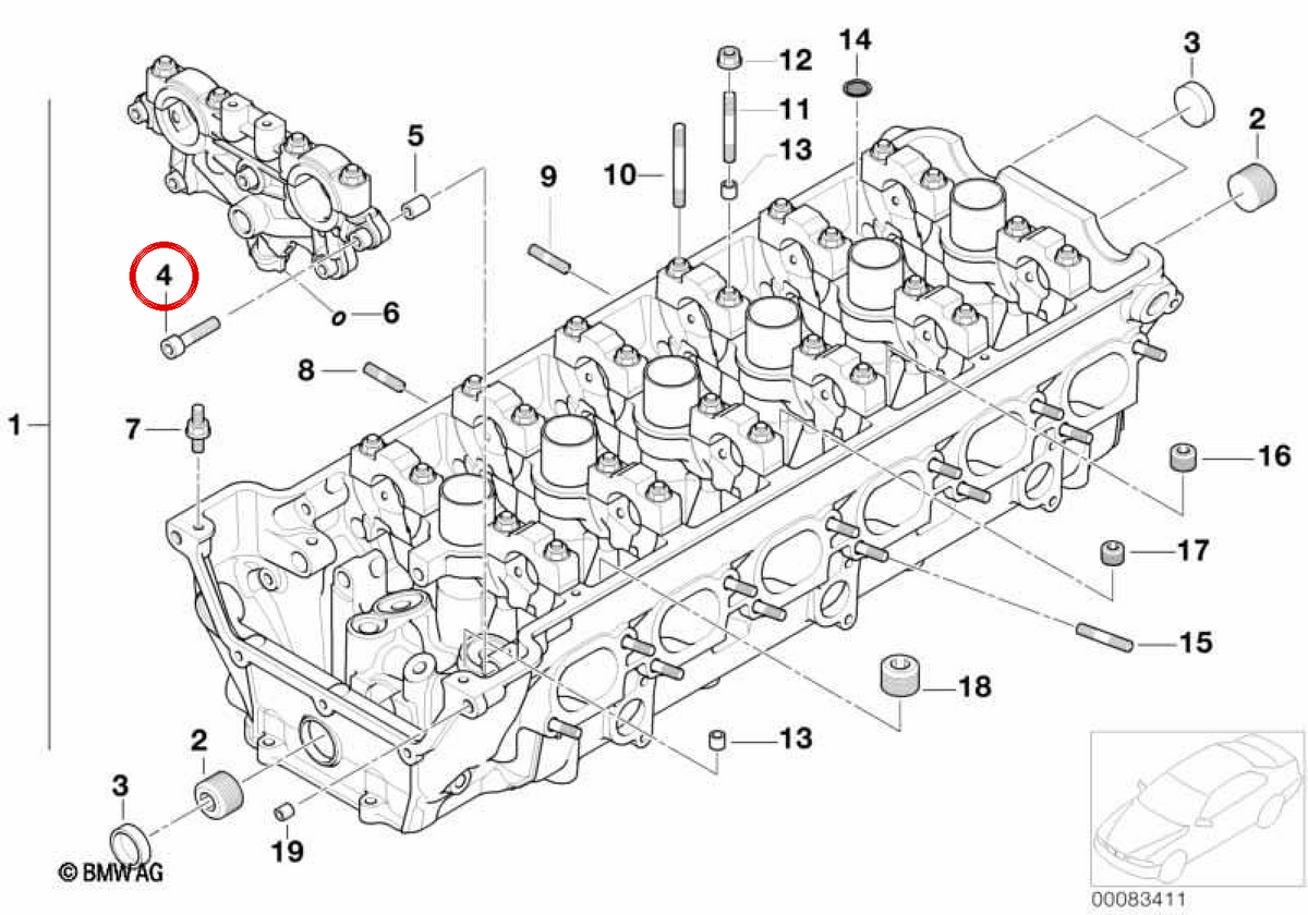 Vite con rondella OEM 07119900252 per BMW E36, E46, Z3, E85, E86. BMW originale.