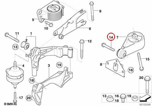 Tornillo hexagonal M12x1,5x60 OEM 07119904156 para MINI R50, R52 Cabrio, R53 Cooper, One, One D… y más. Original MINI.