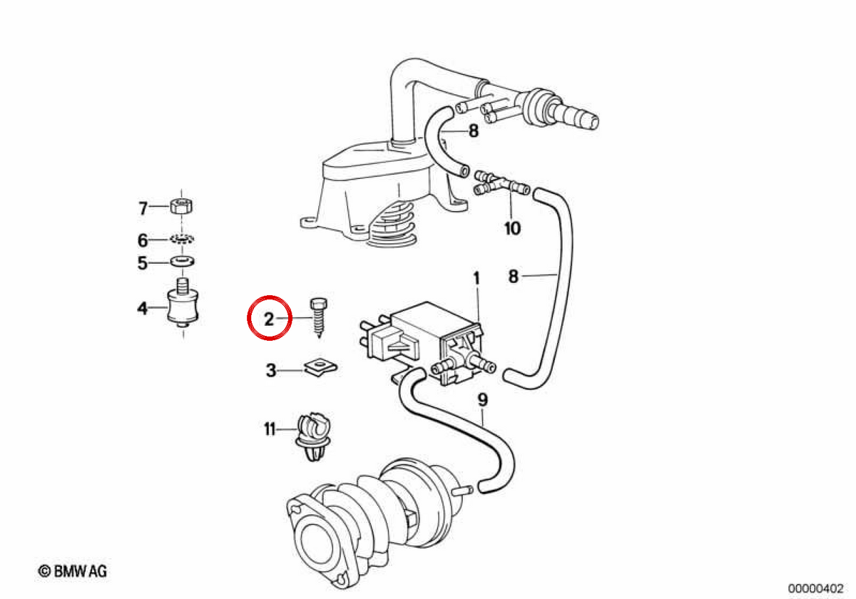 OEM hexagonal sheet screw 07119904285 for BMW E21, E30, E36, E12, E28, E34, E39, E24, E23, E32, E65, E31, G07, Z1, E89. Original BMW.