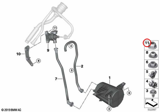 Porca sextavada com flange M8 OEM 07119905977 para BMW X3 G01 e motociclos BMW F 700 GS, F 800 GT, R nineT, G 310 GS, K 1600 GT… e mais. Original BMW e BMW Motorrad.