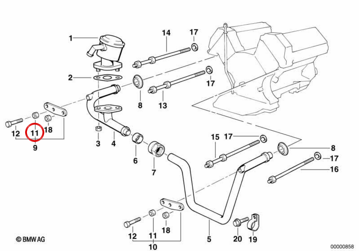 Écrou hexagonal OEM 07119921054 pour BMW E21, E30, E36, E12, E28, E34, E39, E24, E23, E32, E38, E31 et Mini R50. BMW et mini d'origine.