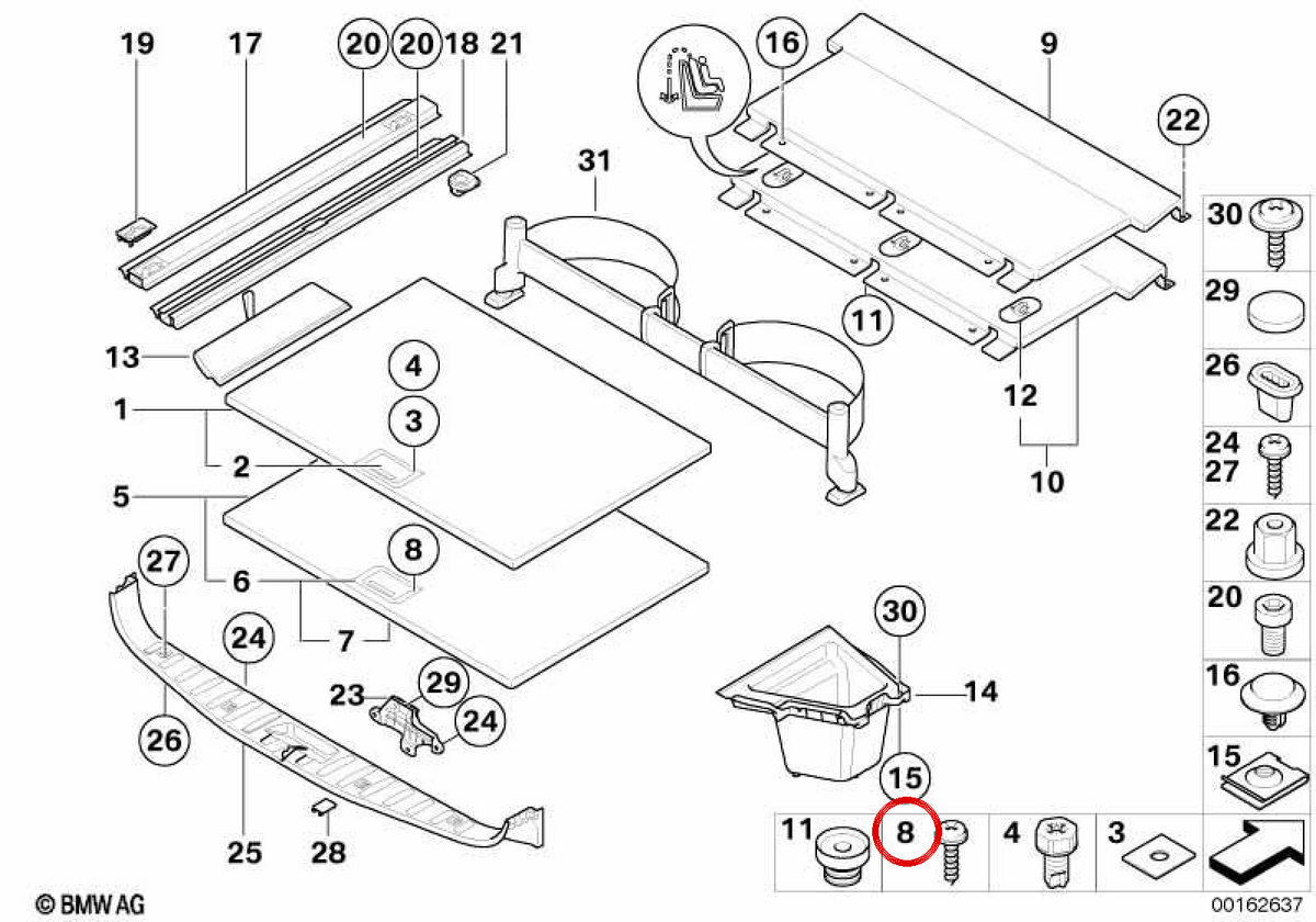 OEM -Schraube 07129904962 für BMW E81, E82, E87, E88, E90, E91, E92, E93, F07, F10, F11, F01, F02, F04, E84, E83, F25, F26, E70, E71, E71, E71, E71, E71, E71, E71, E71, E71, E71, E72. Original BMW.