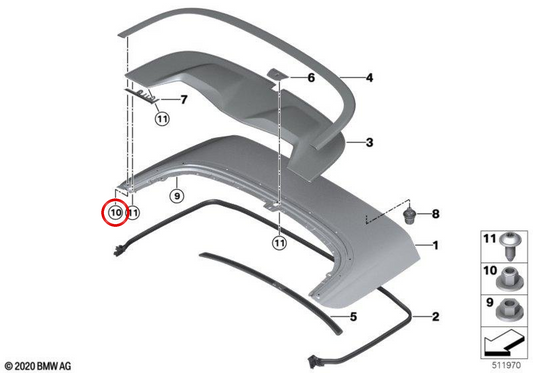 Porca sextavada OEM 07129904997 para BMW F23, F33, F83, F91, G14, F25, I12. BMW genuíno.