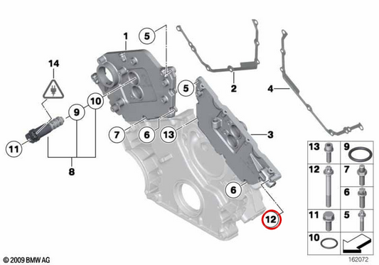 Parafuso ASA OEM 07129905598 para BMW F20, F21, F30, F31, F35, F01, F02 e MINI R55, R56, R57, R58, R59, R60, R61. BMW e MINI originais.
