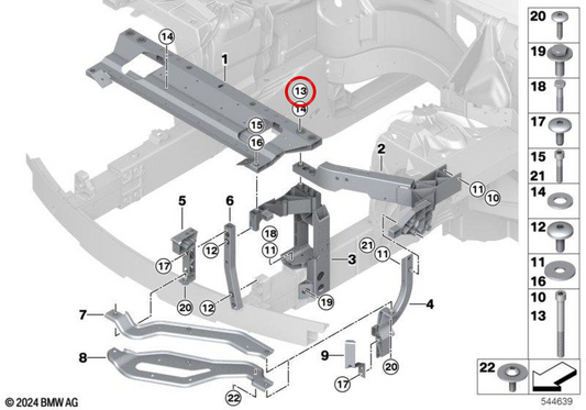 Parafuso ISA M10X90-8.8-ZNS3 OEM 07129905622 para BMW Cullinan RR31, RR31 LCI. BMW genuíno.
