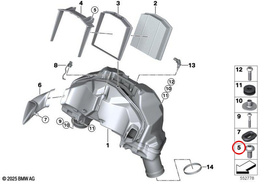 Vis M5x12 tête cylindrique M5x12-8.8-ZNNIV OEM 07129908475 pour motos BMW R 1300 GS, R 1300 GS Adventure, R nineT, C 400 GT, C 400 X... et plus. Original BMW Motorrad