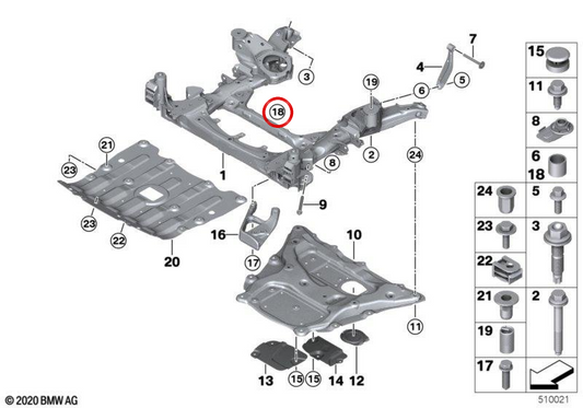 Inserção roscada OEM 07129909277 para BMW G42, G20, G21, G28, G22, G23, G26, G05, G18, F95, G06, F96, G07, G09. BMW genuíno.