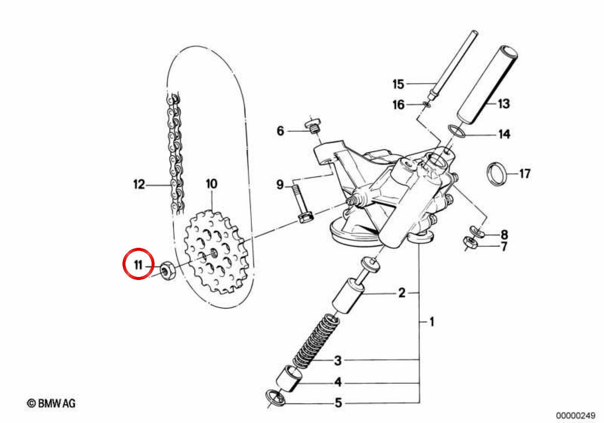 Écrou hexagonal autoblorant 07129922436 pour BMW E21, E30, E12, E28, E34, E24, E23, E32, E31, Z1, R50. BMW d'origine.