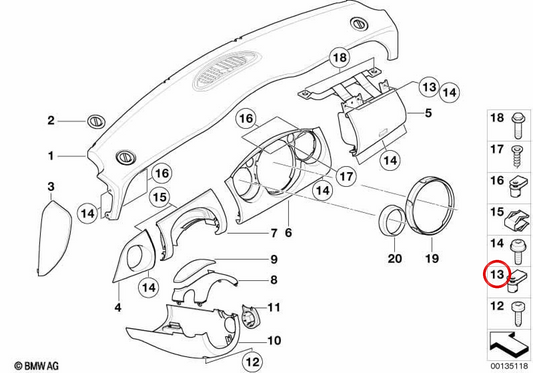 Tuerca de plástico OEM 07131181778 para MINI R50, R53. Original MINI.
