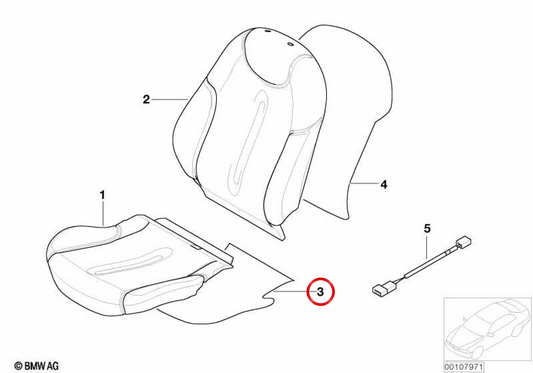 Vellón para asiento OEM 07131485566 para MINI R50, R52 Cabrio, R53 Cooper, One, Cooper S… y más. Original MINI.