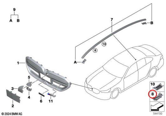 Clipe de moldagem de teto OEM 07145A0C976 para BMW G60, G90. BMW genuíno.