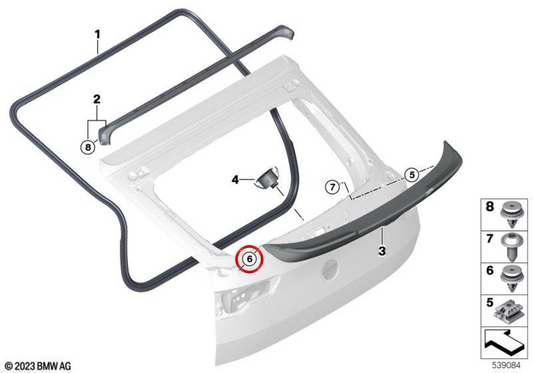 OEM -Befestigungsclip 07145A44B5 für BMW F70, U06, U11, U12, U10 und Mini F65, F66, U25. An Türen und Koffer verwendet. Original BMW und Mini.