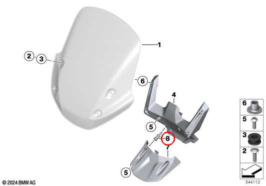 Boulon de fixation pour saute-vent haut OEM 07145A643F5 pour motos BMW R 1200 R, R 1250 R K53. Original BMW Motorrad.