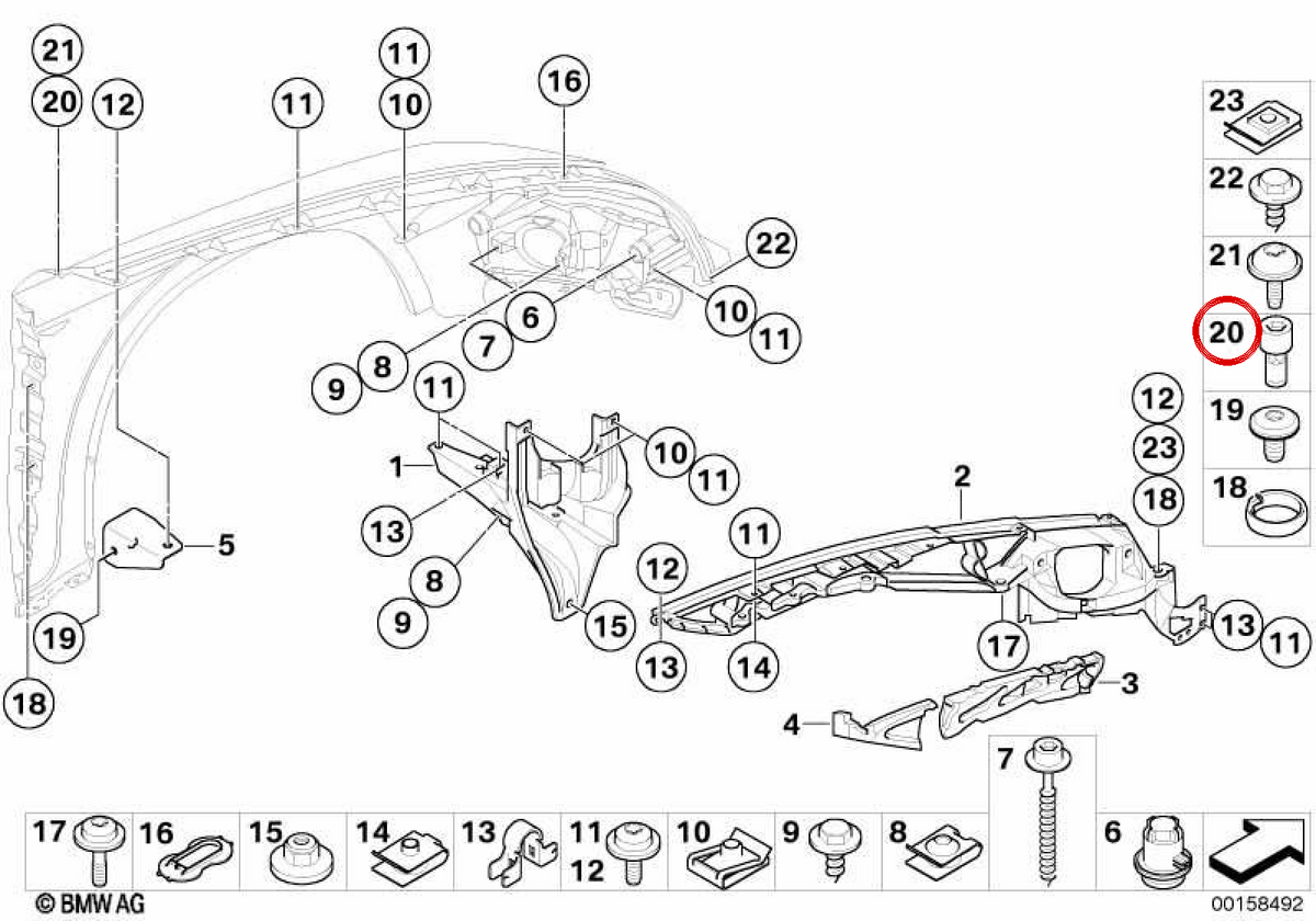 Nut di rivetto con flangia OEM 07146986347 per BMW E70, E71, E72. BMW originale.