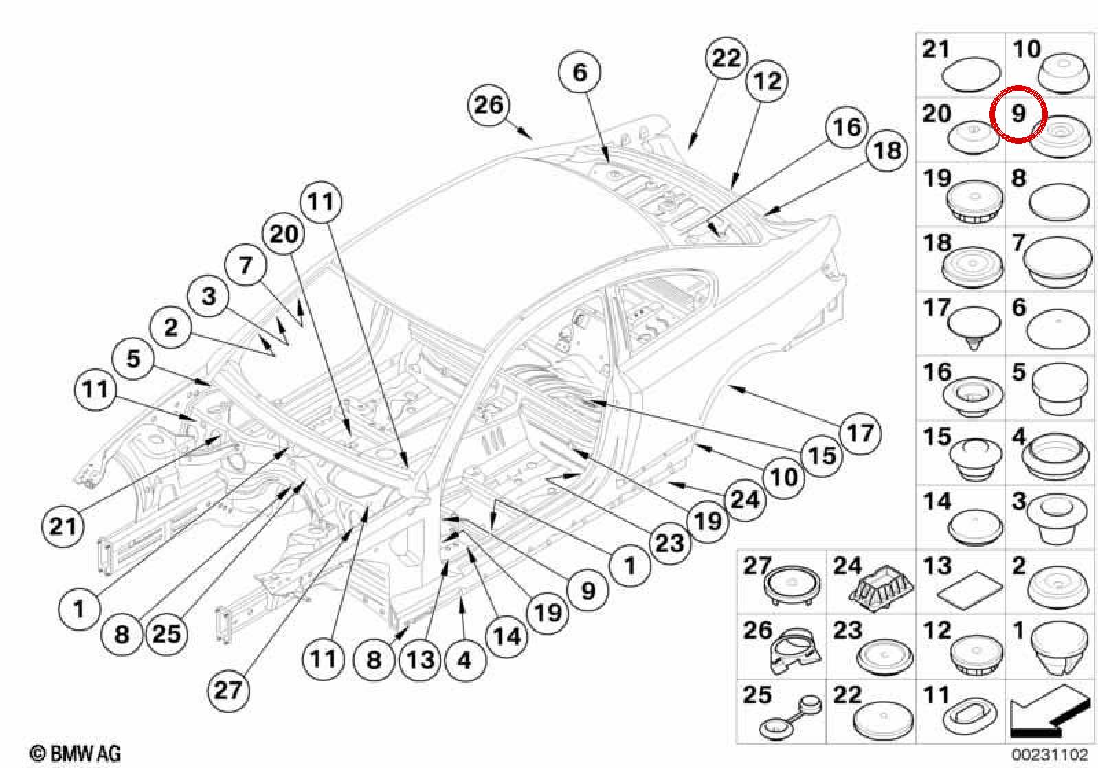 OEM closing plug 07147169489 for BMW E81, E82, E87, E88, E92, E93, E84. Original BMW.