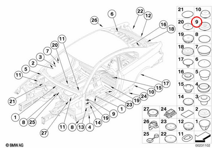 OEM closing plug 07147169489 for BMW E81, E82, E87, E88, E92, E93, E84. Original BMW.