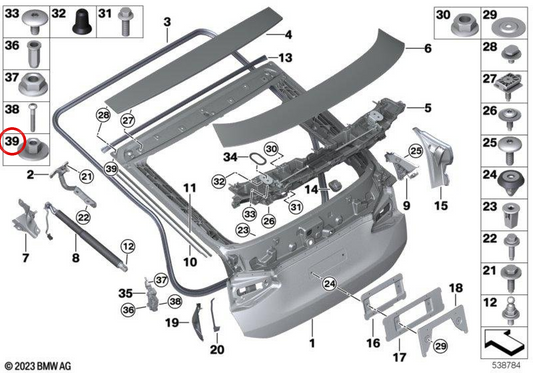 Oeme Exagonal Nut 07147464983 per BMW 6 G32 GT, serie LCI G32 GT. BMW originale.