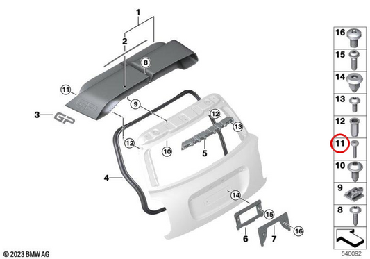 Parafuso da cabeça cilíndrica OEM 0714832879 para mini F56 JCW, F54 JCW GP. Mini original.