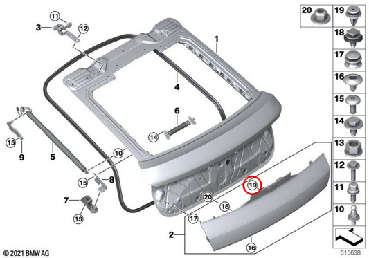 Clip avec rondelle d'étanchéité bleu clair OEM 07149136882 pour BMW F40, G20, G30, X5, X6, MINI R60, R61... et plus. BMW et MINI d'origine.