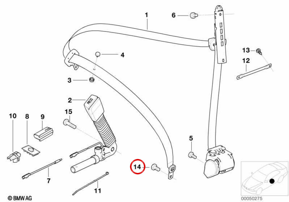 Tornillo hexagonal OEM 07149148310 para BMW E46, E83, E53. Original BMW.