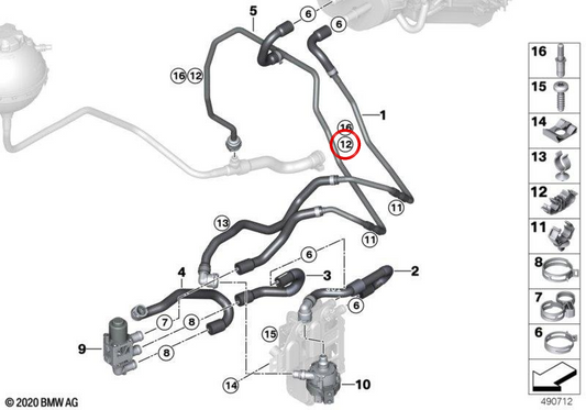 Soporte de tubo doble OEM 07149164643 para BMW I12, I15. Original BMW.