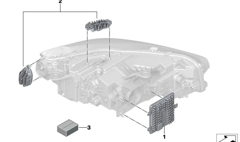 Módulo LED intermitente/luz diurna derecha OEM 63115A431B4 para BMW Serie 2 U06 (216i, 218d, 218i, 220d). Compatible con modelos desde 2021. Recambio original BMW.