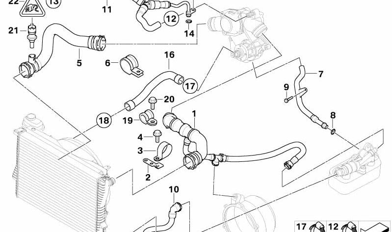 Manguera de agua para BMW E39, E38 (OEM 11531711385). Original BMW