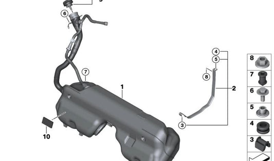 Depósito de combustible de plástico con aforador izquierdo OEM 16117210637 para BMW E89. Recambio original BMW.