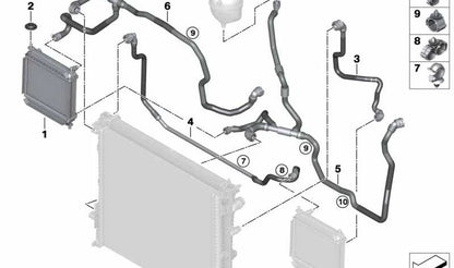 Radiador adicional de refrigerante OEM 17119468698 para BMW G01, F97, G02 y F98. Mejora la refrigeración en conducción deportiva o clima cálido. Original BMW.