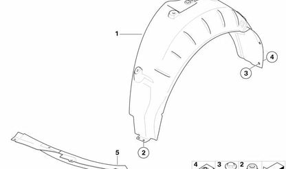 Cubierta pasa ruedas trasera izquierda OEM 51717172493 para BMW E90, E91. Original BMW.