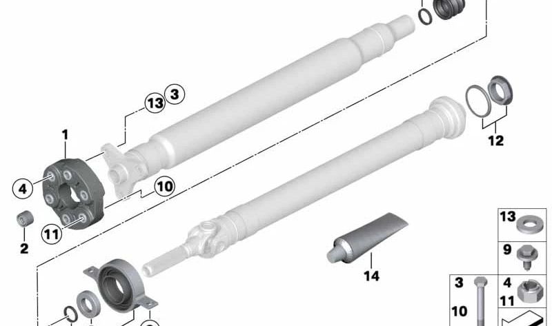 Soporte intermedio de transmisión de aluminio OEM 26127572932 para BMW E89 Z4. Original BMW.