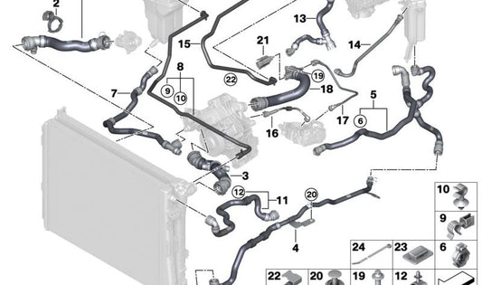 Tubo de ventilación del depósito de refrigerante OEM 17128096450 para BMW G87 (M2) y G80 (M3, M3 CS, M3 Competition). Compatible con modelos desde 11/2020. Original BMW.
