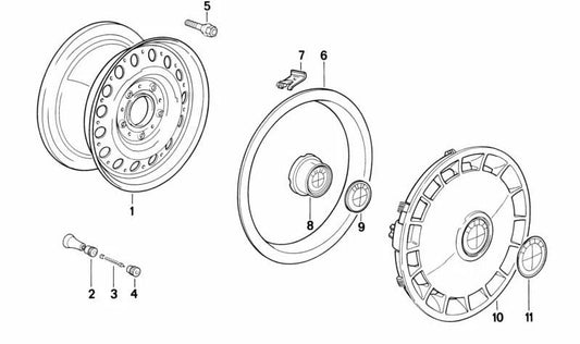 Embellecedor de llanta OEM 36131120543 para BMW E30, E12, E28, E23. Compatible con llantas de acero. Original BMW.