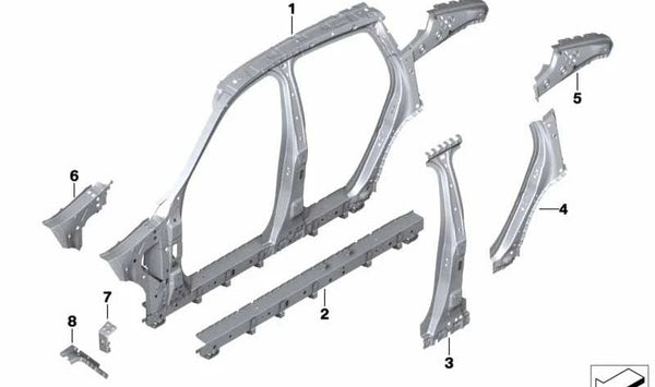 Refuerzo de faldón lateral izquierdo OEM 41007955051 para BMW G05, F95, G06, F96. Original BMW.