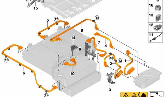 Canale del cavo OEM 61278635670 per BMW F30. Piece BMW originale, parte del sistema ad alta tensione della batteria. Adatto solo per i modelli F30. BMW originale.