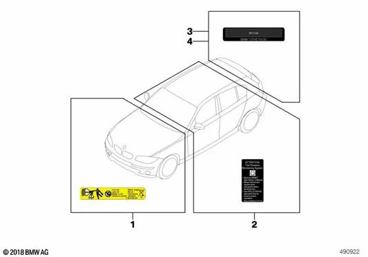 Placa de aviso de ativação de emergência EMF para porta-malas para BMW Série 5 F07, F07N, Série 6 F12N, F13N, Série 7 F01, F01N, F02, F02N e F04, X5 E70, E70N, F15, F85, X6 E71, E72, F16, F86 (OEM 71246874740). BMW originais.
