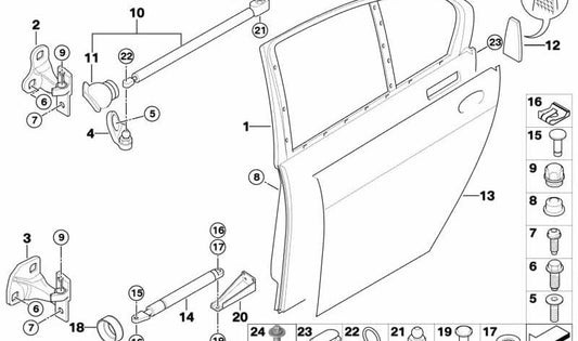 Tornillo hexagonal con arandela OEM 51217060435 para BMW E65, E66. Pieza original BMW. Ideal para bisagras y topes de puertas delanteras y traseras.