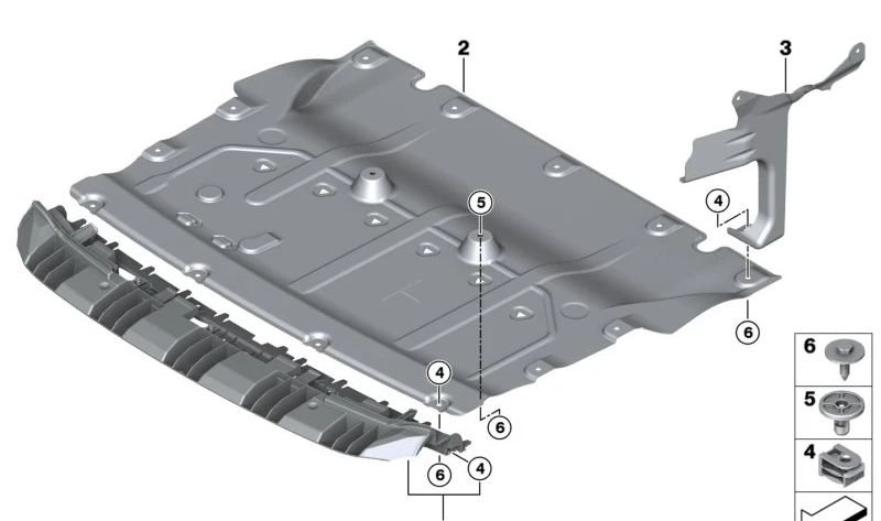 Engine skid plate adapter OEM 51115A0C6E7 for BMW 4 Series Gran Coupe (G26). Original BMW.
