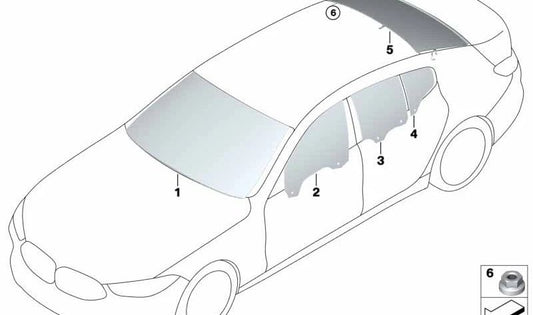 Porta posteriore a sinistra in vetro a livello fisso per BMW F93, G16 (OEM 51357484251). BMW originale