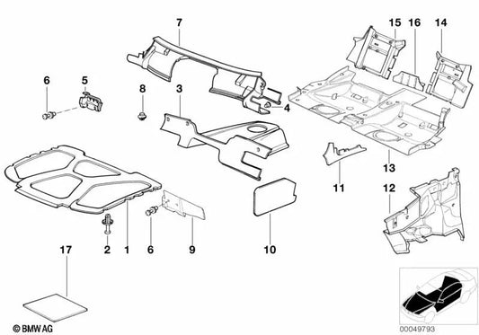 Central luggage rack soundproofing OEM 51488176413 for BMW 3 Series E36 (08/1992-10/1999). Genuine BMW.
