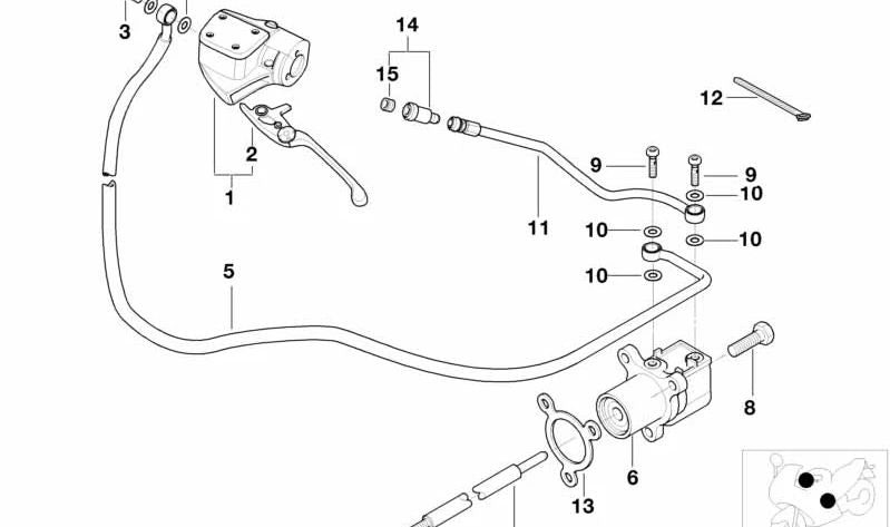 Latiguillo hidráulico embrague OEM 21522333440 para BMW Motorrad R1200GS, R1200R, R1200RT, R1200ST, HP2 Enduro, HP2 Megamoto. Original BMW Motorrad.