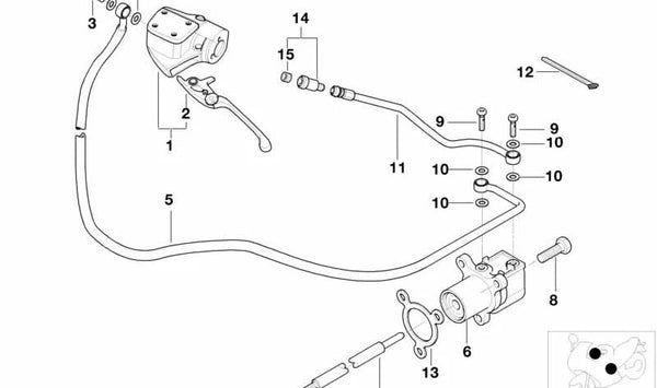 Latiguillo hidráulico embrague OEM 21522333440 para BMW Motorrad R1200GS, R1200R, R1200RT, R1200ST, HP2 Enduro, HP2 Megamoto. Original BMW Motorrad.