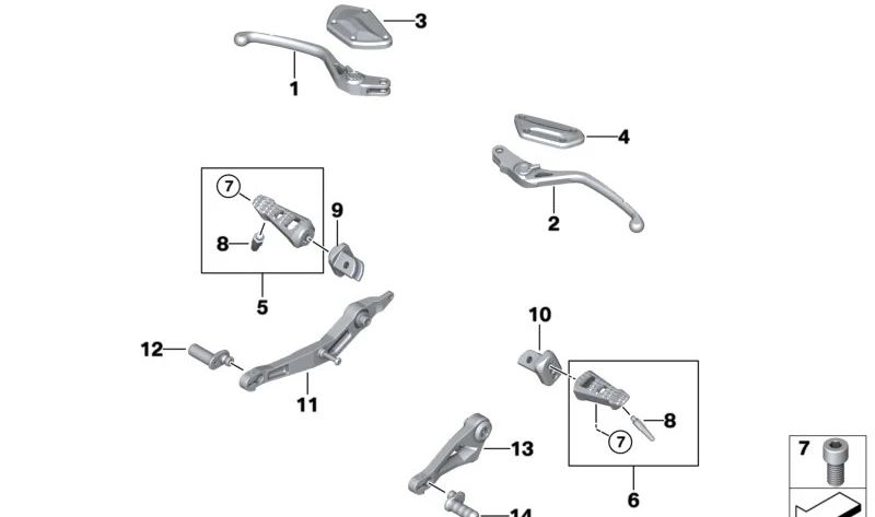Soporte reposapiés derecho OEM 46719829542 para BMW Motorrad R 1250 R (RK53) y R 1250 RS (RK54). Modelos 2018 a 2024. Pieza original BMW Motorrad.