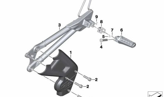Soporte reposapiés trasero derecho OEM 46718560598 para motos BMW G 310 GS (K02, 0G02, 0G31). Original BMW Motorrad.