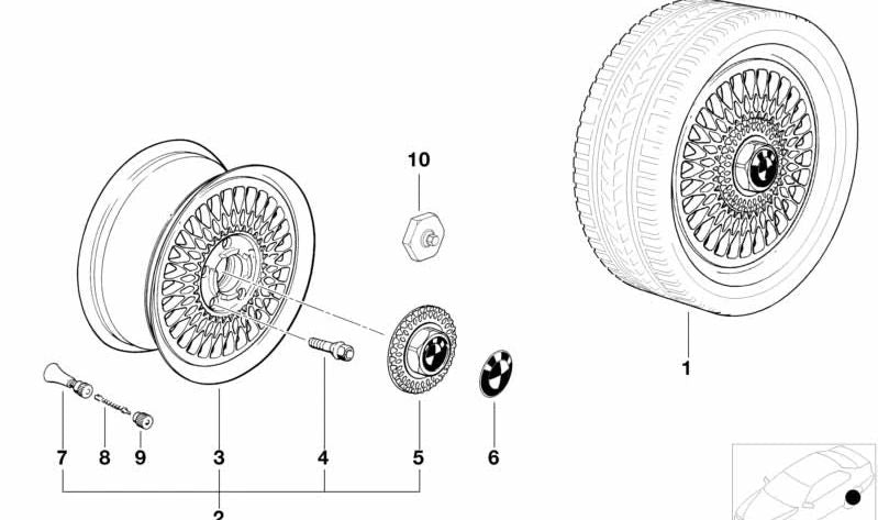 Tapa de buje color plata granito OEM 36132227775 para BMW E36, Z3. Original BMW.