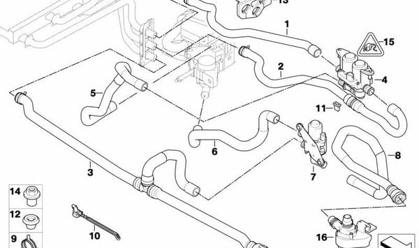 Manguito de refrigerante OEM 64216917410 para BMW Serie 5 E60, E61. Original BMW.