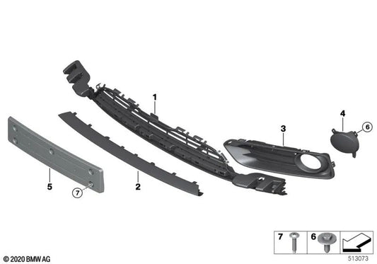 Front bumper lower center grille grill for BMW F20, F21. Original BMW.